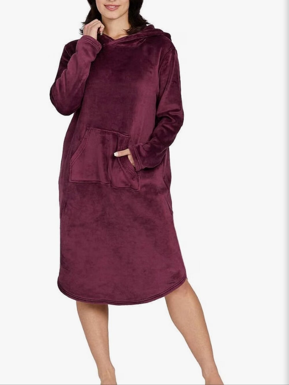 32 Degrees Hooded Plush Sleep Dress in Wine/Burgundy